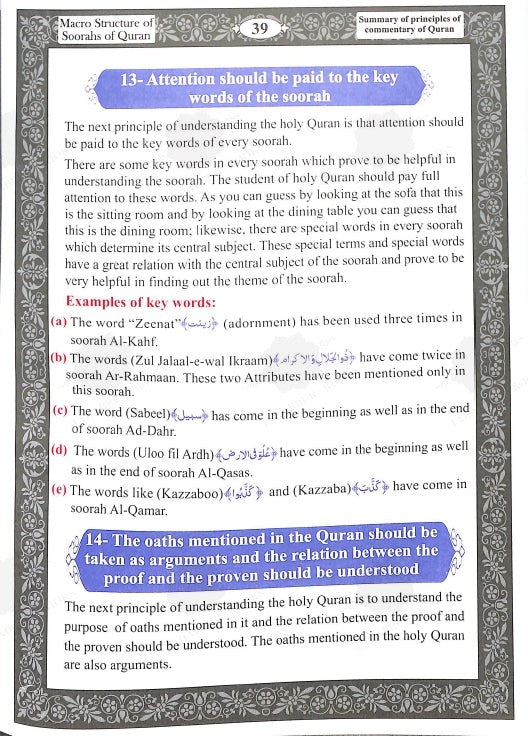 Macro Structure of the Soorahs Of The Holy Quran
